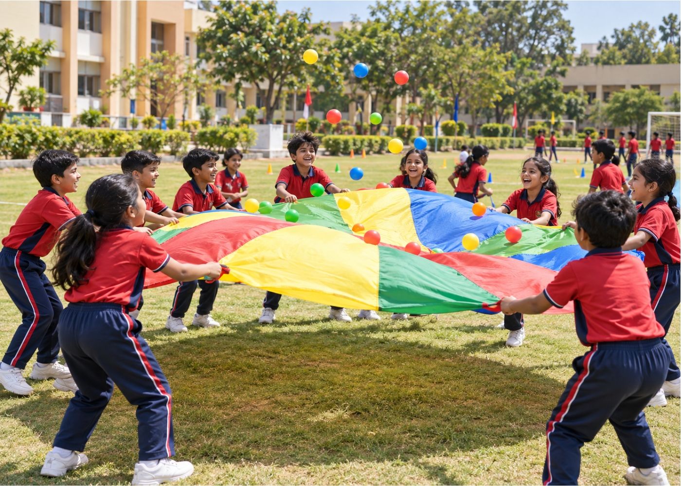 Indian school children taking part in fun group games