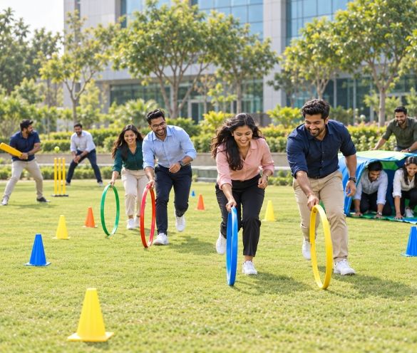 Employees at a SportsGuru corporate team activity