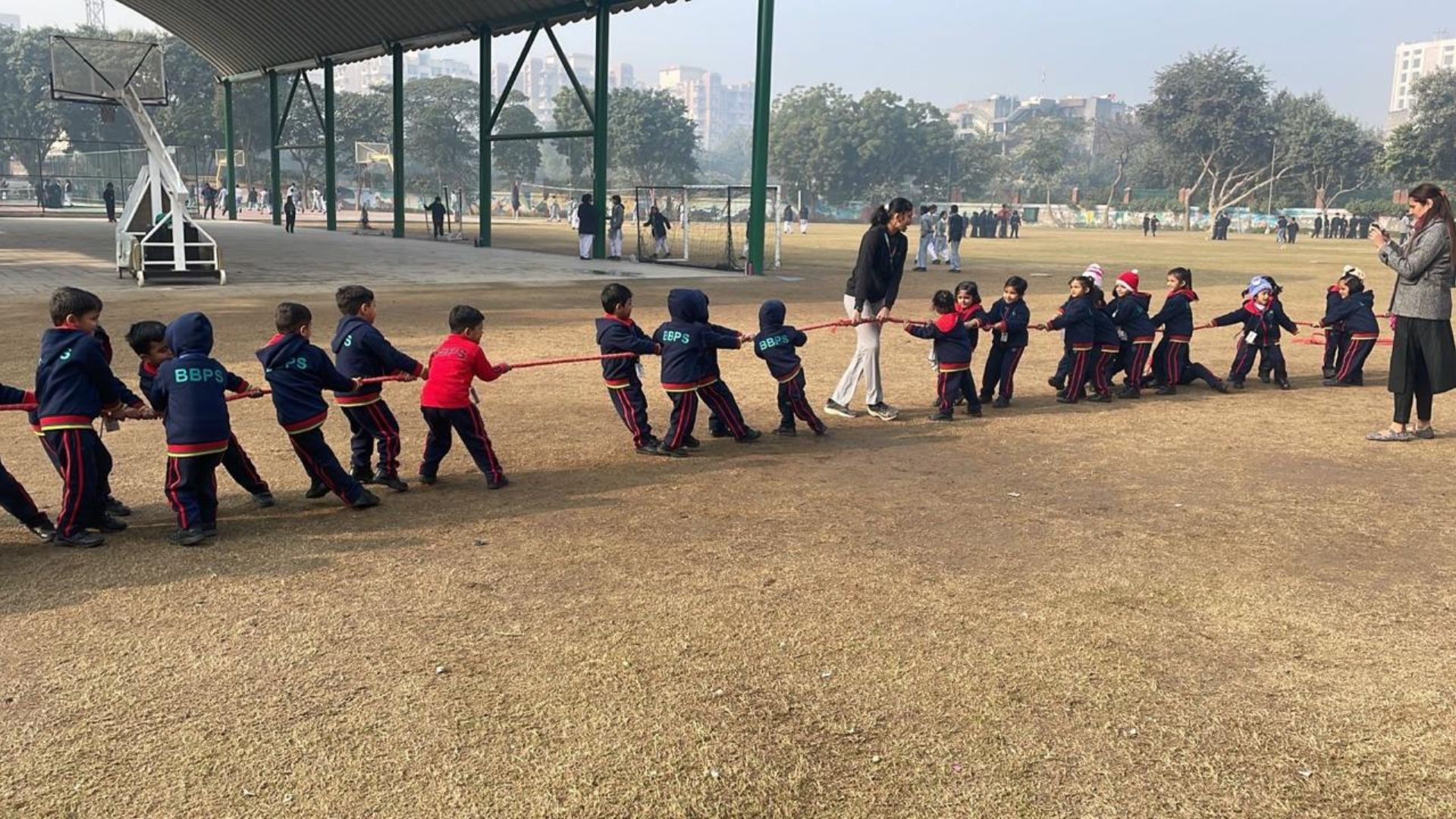 Students practising movement skills on the school ground